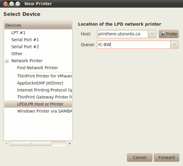 Linux Wireless setup New Printer Window options